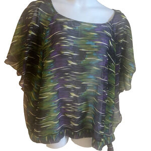Avenue Studio 22 24 Plus Size Butterfly Blouse Top Sheer Waist tie Pull over